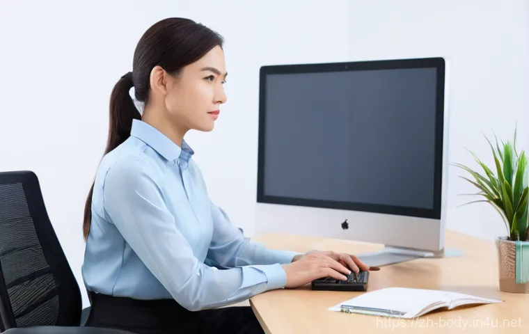 어깨 충돌증후군 완화법 - **Prompt:** A professional office worker, mid-30s, dressed in a smart, business-casual blouse and tr...