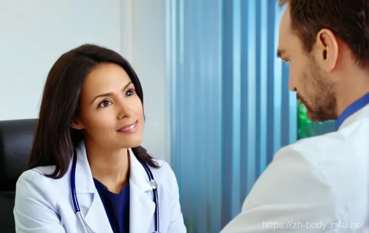 목 통증 진단 검사 과정 - **Prompt 1: Initial Doctor-Patient Consultation for Neck Pain**
    "A professional, empathetic fema...