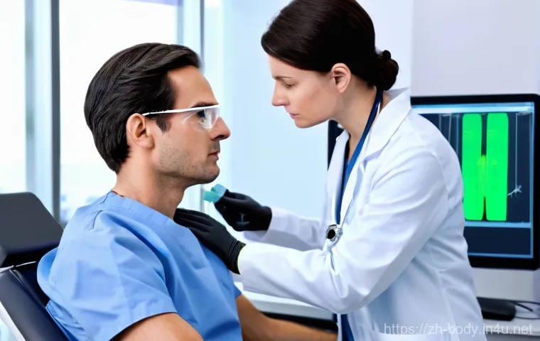 목 통증 진단 검사 과정 - **Prompt 2: Patient Undergoing an MRI Scan for Neck Issues**
    "A serene, modern medical imaging r...