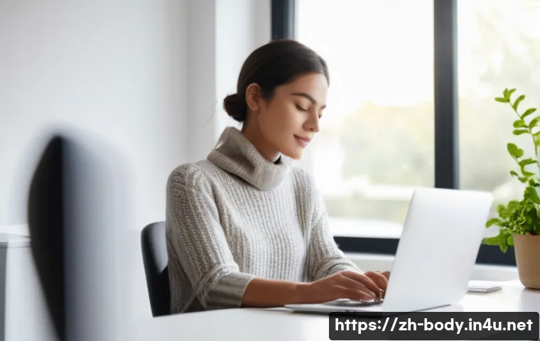 목 통증 마사지 도구 추천 - **Prompt:** A young professional woman, aged 20s, with a relaxed and serene expression, is seated at...