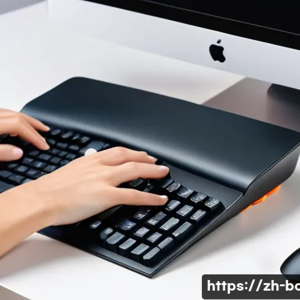 손목 통증을 줄이는 생활 습관 - A modern ergonomic office setup showing a person’s hands on a keyboard and mouse, positioned at arm ...