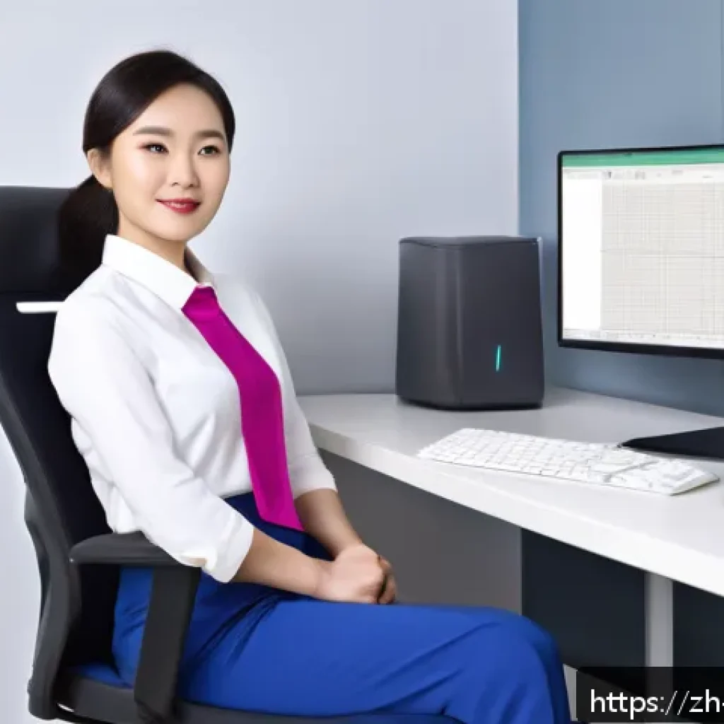 허리 통증을 줄이는 자세 교정법 - A modern ergonomic office setting featuring a Chinese adult woman sitting with perfect posture on a ...