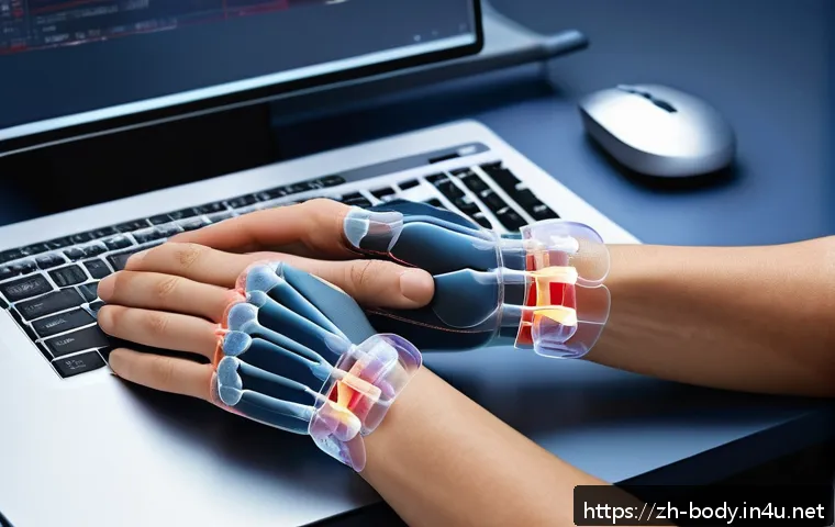 손목터널증후군 치료 사례 - A detailed medical illustration showing a close-up view of a human wrist with the carpal tunnel high...