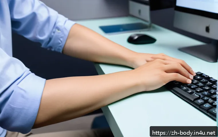 손목터널증후군 재활운동 - A detailed image of a young adult performing a wrist stretch with the palm facing down: the person’s...