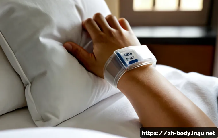 손목터널증후군 수술 후기 - Photorealistic close-up of an adult patient resting after carpal tunnel surgery at home, wrist suppo...